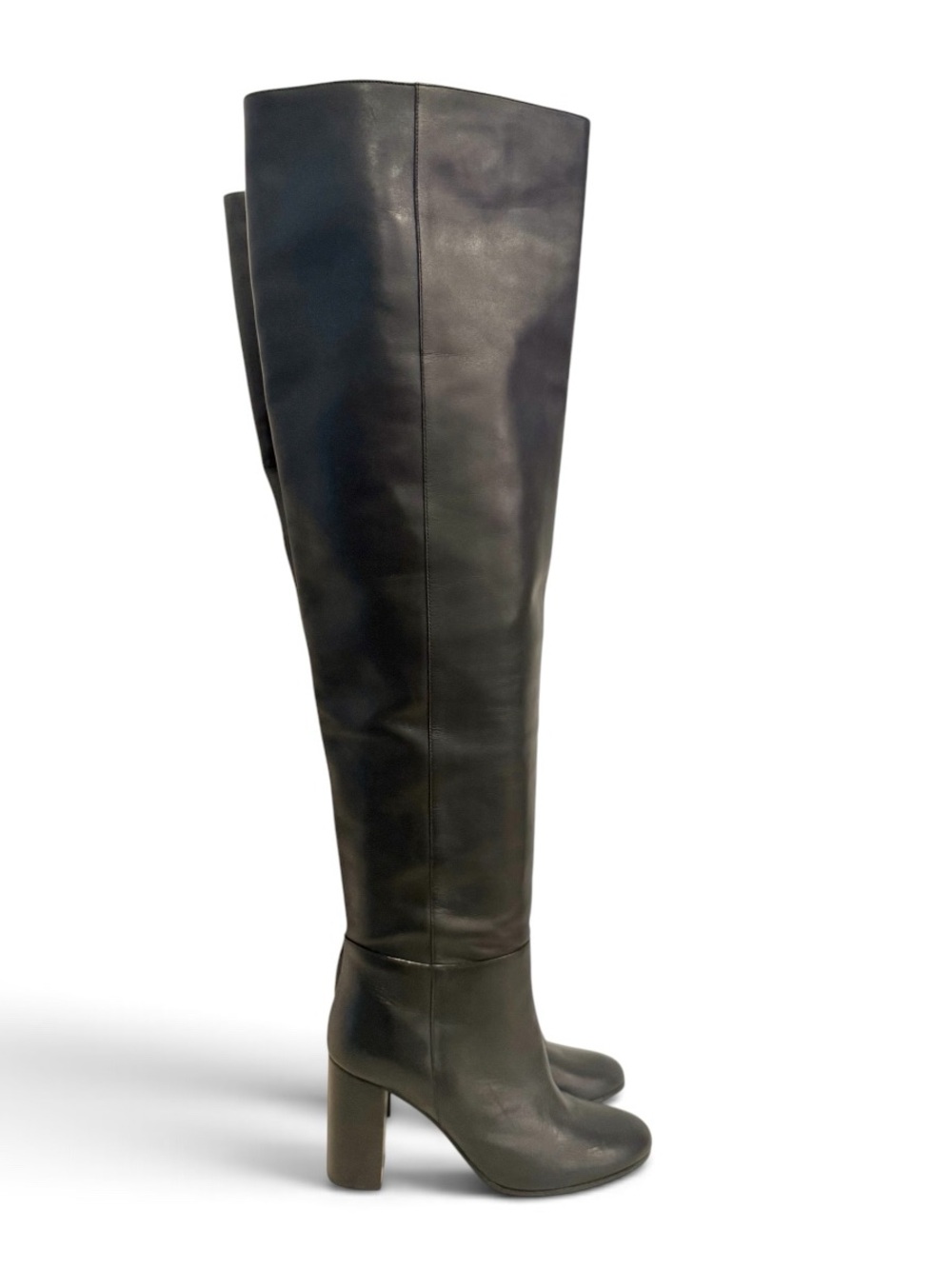 Maje Black Leather Knee High Boots Block Heel Size 38 (US 7.5-8) NWOT